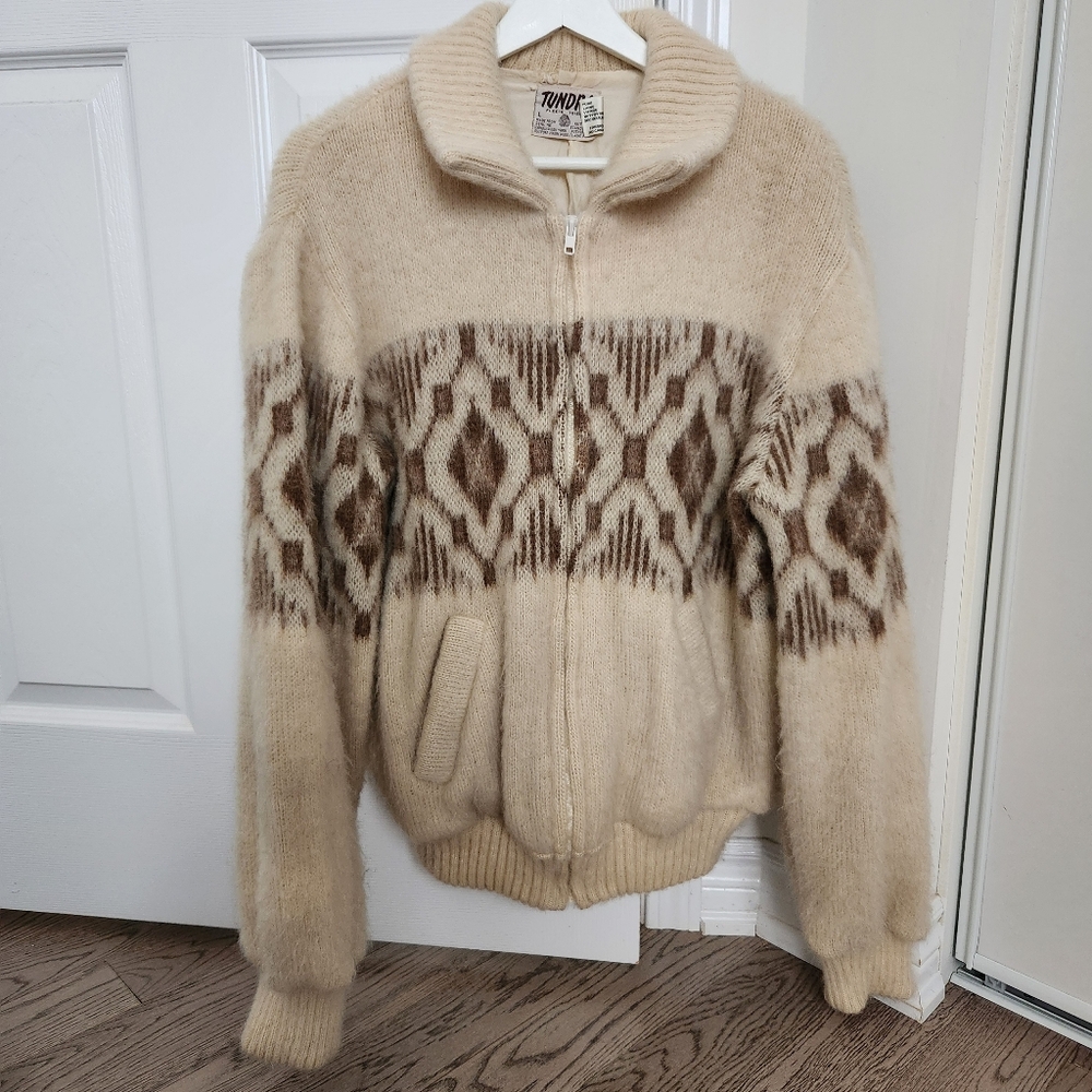 Vintage TUNDRA zip-front wool cardigan Large